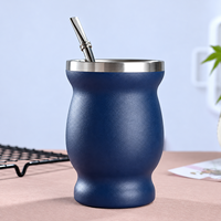 Tasse à maté en acier inoxydable de 8 oz avec logo personnalisé, isolée sous vide, avec paille bombilla noire