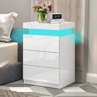 Table de chevet moderne à LED avec rangement, hauteur réglable, 3 tiroirs, construction en MDF, pour petites chambres
