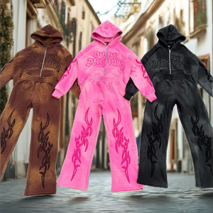 ชุดวอร์ม Born Daemon Fleece Solid 2 1 แบบมีฮู้ด ซิป กระดุม  ขายาว  โลโก้ปัก  สตรีทแวร์  ยูนิเซ็กส์  สำหรับผู้ใหญ่  ฤดูหนาว - Product Image 2