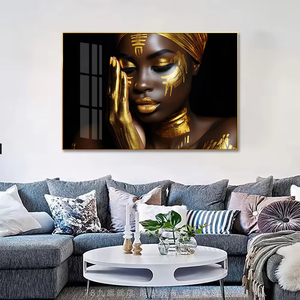 Guanjun Body Art <span class=keywords><strong>Peinture</strong></span> Murale Verre Art Mural Luxe Africain Décoration Intérieure Cristal <span class=keywords><strong>Peinture</strong></span> Porcelaine Or - Product Image 5