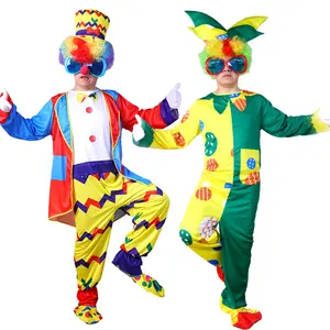 Traje de payaso de circo divertido para hombre al por mayor para Halloween, traje de Carnaval adulto con chaleco, chaqueta, pantalones cortos para fiesta, regalo de Cosplay