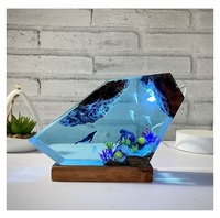 Lampe de table LED moderne en résine époxy faite à la main sur le thème de l'océan avec des créatures marines, design simple, télécommande, 16 couleurs LED, décoration d'intérieur