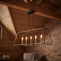 Lustre linéaire moderne en acier doré à 5 lumières, réglable en hauteur, style ferme, pour salon, îlot de cuisine et table à manger (OEM/ODM)