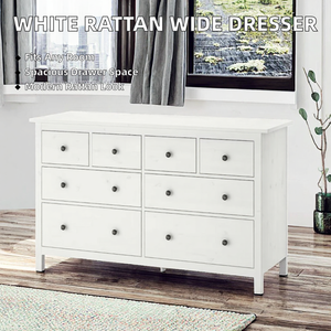 Cómoda Moderna para Sala de Estar con Espacio de Almacenamiento, Diseño de Paneles de Madera Estilo Ratán Blanco para Dormitorio y Hogar - Product Image 2