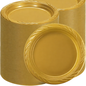 Wholesale Stackable Gold Disposable Round PS Plastic Plates Heavy Duty <strong>Decorative</strong> Rim Dinner Plates for Wedding Party <strong>Catering</strong> - Product Image 1