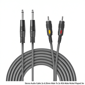 Cable de audio estéreo 2x 6.35mm macho a 2x RCA macho niquelado 3m - Product Image 3