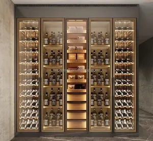 Luxury Glass Wine Cellar Display Racks Stainless Steel Wine Storage Cabinet Bar Living Room Furniture For The Home