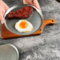 Assiette Ronde en Acier Inoxydable Style Coréen, Assiette à Steak Rétro à Angle Droit, Vaisselle de Cuisine, Plusieurs Tailles