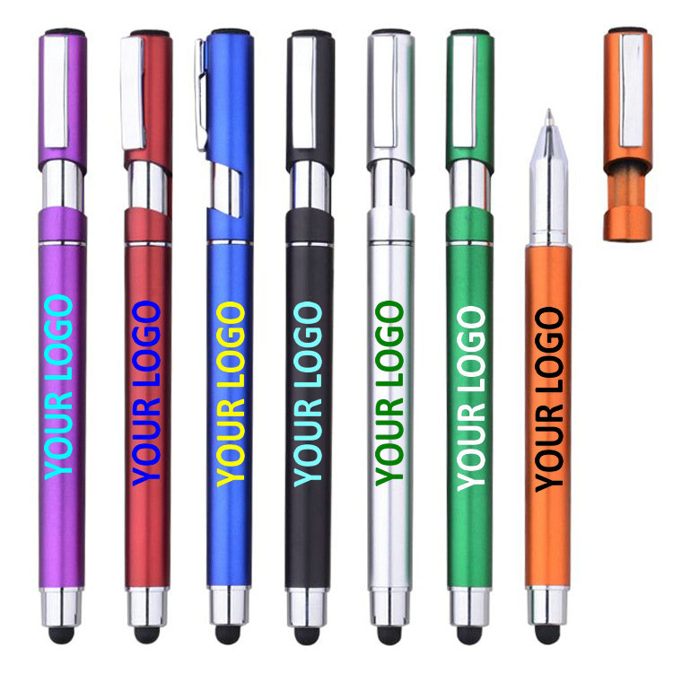 Multi-Fuctional 4 In 1 Promotionele Stok Roller Balpen Met Touch Screen Stylus Screen Eraser Cleaner En Pen houder Stand