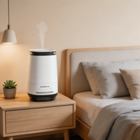 Humidificateur avec protection contre le manque d'eau, commande par bouton, 3 niveaux de brume, humidification automatique en mode veille, minuterie 2/4/6/8H, sécurité de levage du réservoir d'eau