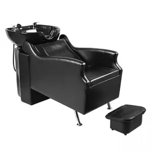 High Quality Beauty Salon Furniture Portable Black Shampoo Bowl Chair With Footrest