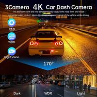Cámara para Auto de 3 Canales 1080p, Delantera/Trasera/Interior, Gran Angular de 130-150°, Visión Nocturna, Monitor de Estacionamiento 24H, Control por Aplicación, WiFi Integrado