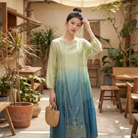 Robes décontractées tie-dye en gros à manches lanternes pour femmes, robes amples polyvalentes et douces grandes tailles, robes de plage pour femmes