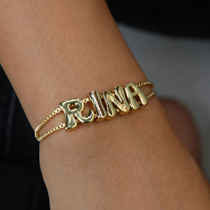 2024 Tùy Chỉnh Thời Trang Mạ Vàng Tùy Chỉnh Đồ Trang Sứ<span class=keywords><strong>c</strong></span> Tự Làm Brass Chuỗi Trượt Quyến Rũ Thư Bong Bóng Vòng Đeo Tay Cho Phụ Nữ - Product Image 5