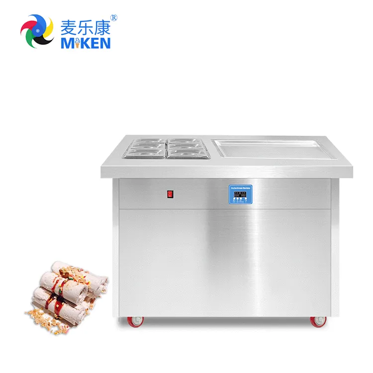 MK-PF1S-6C Maquina De Helado Fry Máy Làm Kem De Rodillos Với Hệ Thống Rã Đông Bàn Đạp Chảo Đơn Với 6 Hộp Đựng Trái Cây 2020