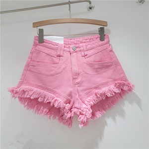 Pantalones cortos de mezclilla con borlas de cintura alta a la moda para mujer, pantalones vaqueros cortos populares de verano para chicas, pantalones calientes rosas - Product Image 2