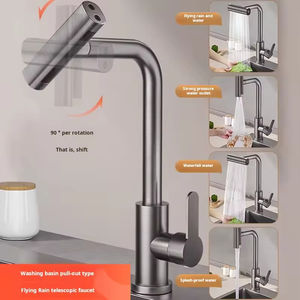 Grifo de fregadero de cocina de acero y plástico cromado multifuncional de cuatro velocidades moderno, rociador montado en cubierta, 1 manija Universal - Product Image 5