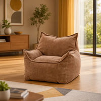 Fauteuil pouf en velours côtelé Disan Extra Doux en forme de larme, une place, avec housse amovible, idéal pour petits appartements et balcons
