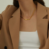 Collier bar en or plaqué 18 carats personnalisé pour femmes, collier chaîne épaisse en acier inoxydable, collier minimaliste tendance, bijoux