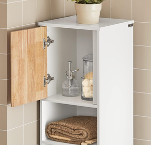Armoire <span class=keywords><strong>de</strong></span> <span class=keywords><strong>salle</strong></span> <span class=keywords><strong>de</strong></span> <span class=keywords><strong>bain</strong></span> couleur chêne avec panier à linge, portes d'armoire et 2 étagères, adaptée à la <span class=keywords><strong>salle</strong></span> <span class=keywords><strong>de</strong></span> <span class=keywords><strong>bain</strong></span>. - Product Image 5