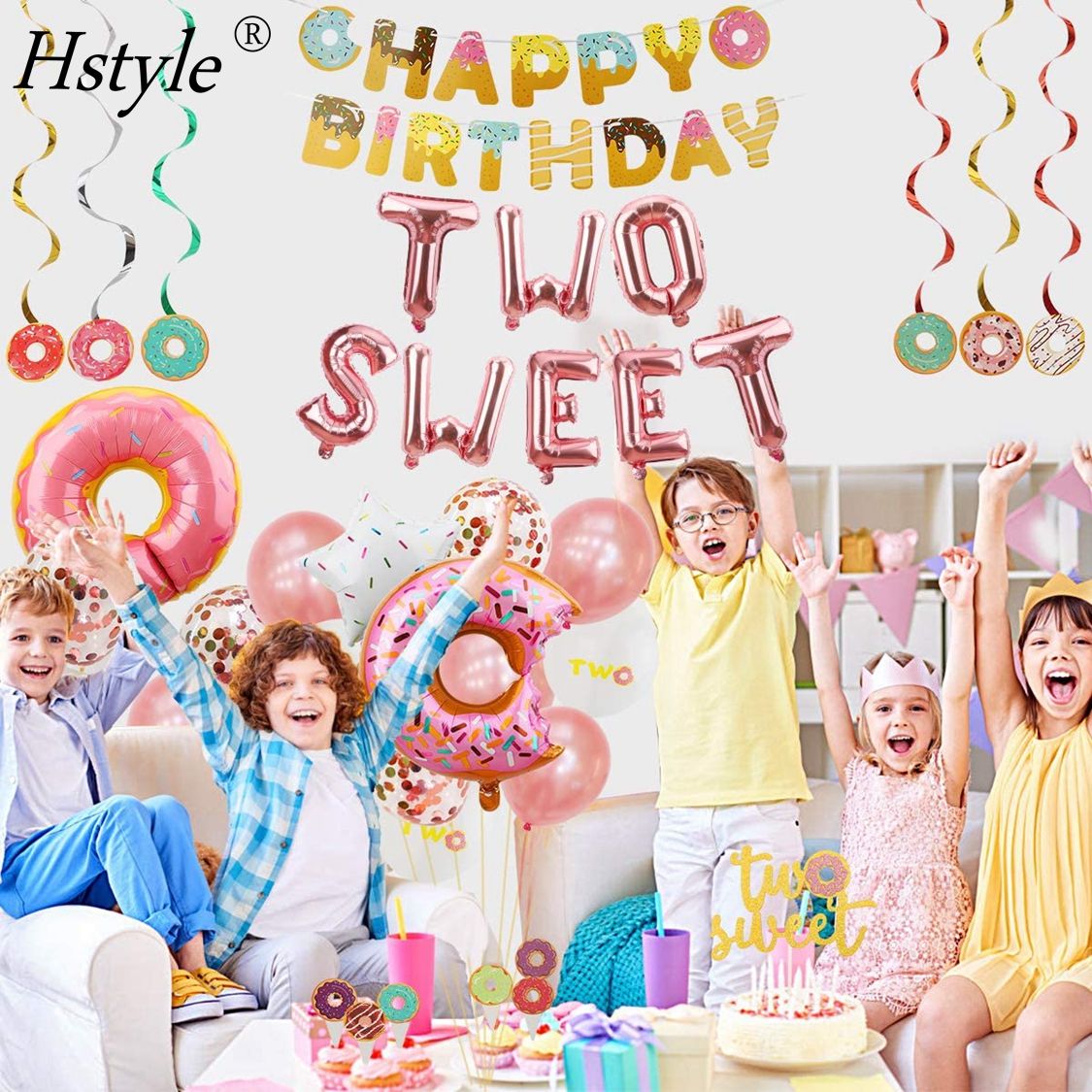 Two Sweet Donut Birthday Party Supplies for Girl's 2nd Birthday, image size:1125x1125