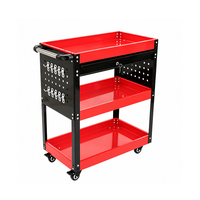 Chariot à outils en acier à 3 niveaux, direct usine, avec panneau perforé latéral et poignée, capacité de charge élevée pour garage et réparation automobile, chariot à outils OEM à 3 couches
