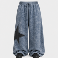 Ensemble de pantalons streetwear délavés à l'acide avec patchs étoiles, coupe large et décontractée pour homme
