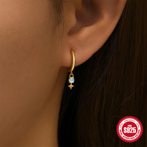 Boucles d'oreilles pendantes en argent sterling S925 avec opale étoile et zircon - Product Image 3