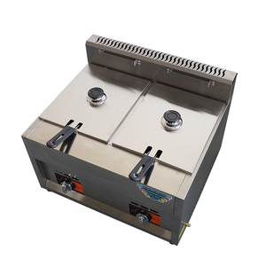 Friteuse à gaz commerciale à Double cylindre en acier inoxydable, 8l x 2, accessoire industriel pour la friture, jambes <span class=keywords><strong>de</strong></span> <span class=keywords><strong>poulet</strong></span> <span class=keywords><strong>frit</strong></span> avec panier - Product Image 1