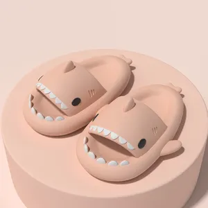 Cartoon Shark Soft Thick Bottom Slippers For Women And Men Couple Non-slip Home Bathroom Slides Outdoor Flip Flops