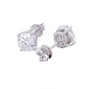 Boucles d'oreilles clous classiques rondes en argent sterling 14K/18K pour femme, serties griffes, bijoux élégants pour mariage et fête, cadeau tendance - Product Image 3