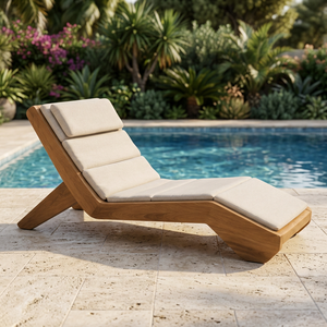 Chaise de relaxation d'extérieur en teck massif, 1 place, avec lattes, sans accoudoirs, pour patio - Product Image 1