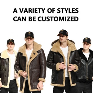 2023 uomo nero aviator agnello con pelliccia pelle di montone Bomber B-3 giacca di pelle - Product Image 3