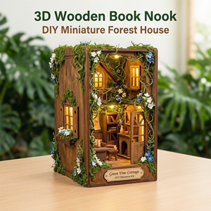 Hamaileon Magic Vine House, Kit de Bricolaje 3D en MDF para Rincón de Lectura, Miniatura de Cabaña de Madera, Sujetalibros <span class=keywords><strong>con</strong></span> LED, Modelo Artesanal para Montar en la Pared, Impresión UV - Product Image 3