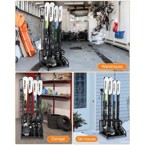 Scaffale portaoggetti da pavimento multifunzionale in acciaio a doppio livello, resistente, autoportante, per sci, per garage e cantina - Product Image 3