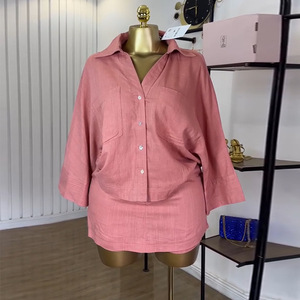 Conjunto de Falda de Verano HK72353, Camisa de Manga Murciélago con Cuello Camisero + Pantalones Cortos, Conjunto de 2 Piezas para <span class=keywords><strong>Mujer</strong></span> - Product Image 4