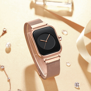 Montre carrée de luxe pour femmes, tendance, couleur or rose, cadran noir, montre-bracelet à quartz avec bracelet en silicone pour un usage quotidien, cadeau - Product Image 4