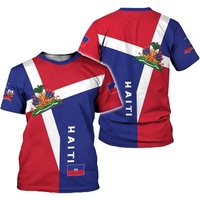 T-shirts à manches courtes en polyester avec impression de logo personnalisé, vêtements avec drapeau haïtien, t-shirt avec drapeau haïtien, maillot avec drapeau haïtien pour hommes