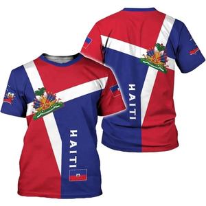 T-shirt a maniche corte in poliestere con stampa logo personalizzata, abbigliamento con bandiera di Haiti, maglia con bandiera di Haiti per uomo - Product Image 2