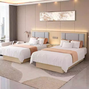 Ensemble de chambre d'hôtel abordable : lit double avec tête de lit capitonnée et table de chevet pour hôtels, motels et appartements économiques - Product Image 5