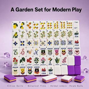 Jeu de Mahjong Américain Violet avec Tuiles Botaniques, Combinaisons Citron et Étoile, Dos Violet Brillant, Cartes Animaux avec Pierres Précieuses pour Soirées Jeux - Product Image 2