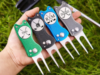 Service OEM ODM : Outil de réparation de divots de golf Switchblade avec incrustation circulaire personnalisée, marqueur de balle magnétique amovible et fourche de green en métal personnalisée