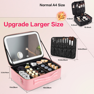 Étui de voyage en EVA et PU avec compartiments de rangement, séparateurs ajustables, miroir LED <span class=keywords><strong>rechargeable</strong></span> et fermeture éclair pour cosmétiques - Product Image 3