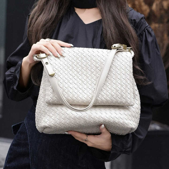 Woven Genuine Leather Commuter Shoulder Bag main image 0