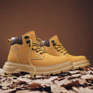 <span class=keywords><strong>Stivali</strong></span> Invernali Caldi in Vera Pelle con Lacci per <span class=keywords><strong>Uomo</strong></span> e Donna, Fodera in Rete Morbida, Giallo Moda Stile Britannico, Aumento Altezza - Product Image 1