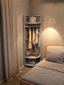 <span class=keywords><strong>Appendiabiti</strong></span> ad Angolo Moderno Nordico in Legno Massello Salvaspazio da Pavimento a Soffitto per Camera da Letto Senza Occupazione - Product Image 2