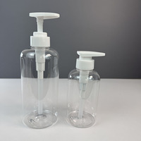 Bouteille vide personnalisée prête à être expédiée, 300 ml/500 ml, en PET, ronde, transparente, pour lotion corporelle, savon, shampoing, avec pompe pulvérisatrice