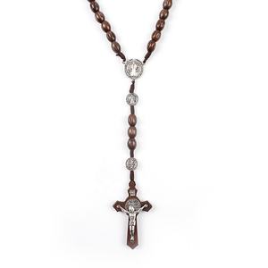 Cuentas de madera talladas a mano colgante de San Benito collar de Rosario católico de estilo religioso - Product Image 3