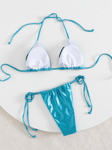 Set Bikini Brasiliano Sexy, Lingerie in Due Pezzi, Costume da Bagno Metallizzato, Set Reggiseno <span class=keywords><strong>e</strong></span> Slip con Ricami <span class=keywords><strong>e</strong></span> Paillettes, Costume da Bagno Personalizzabile con Logo - Product Image 3