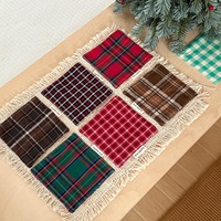 Nouveau Dessous de Plat Carré en Tissu Plaid Rouge et Vert pour l'Automne et l'Hiver, Style Coréen, Isolation Thermique, Idéal pour la Maison, la Cuisine et les Cafés